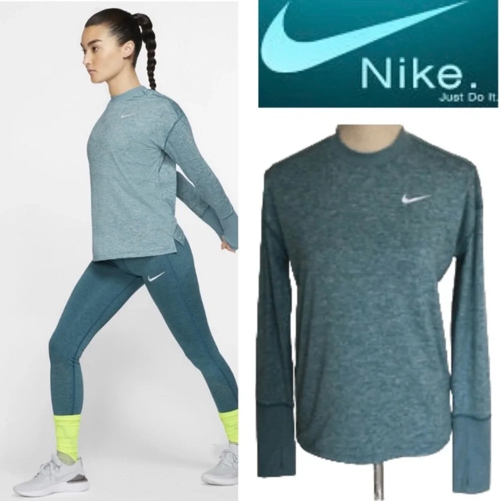 Nike Long Sleeve Pullover Crewneck Athletic Shirt Dri Fit Performance Aqua Blue